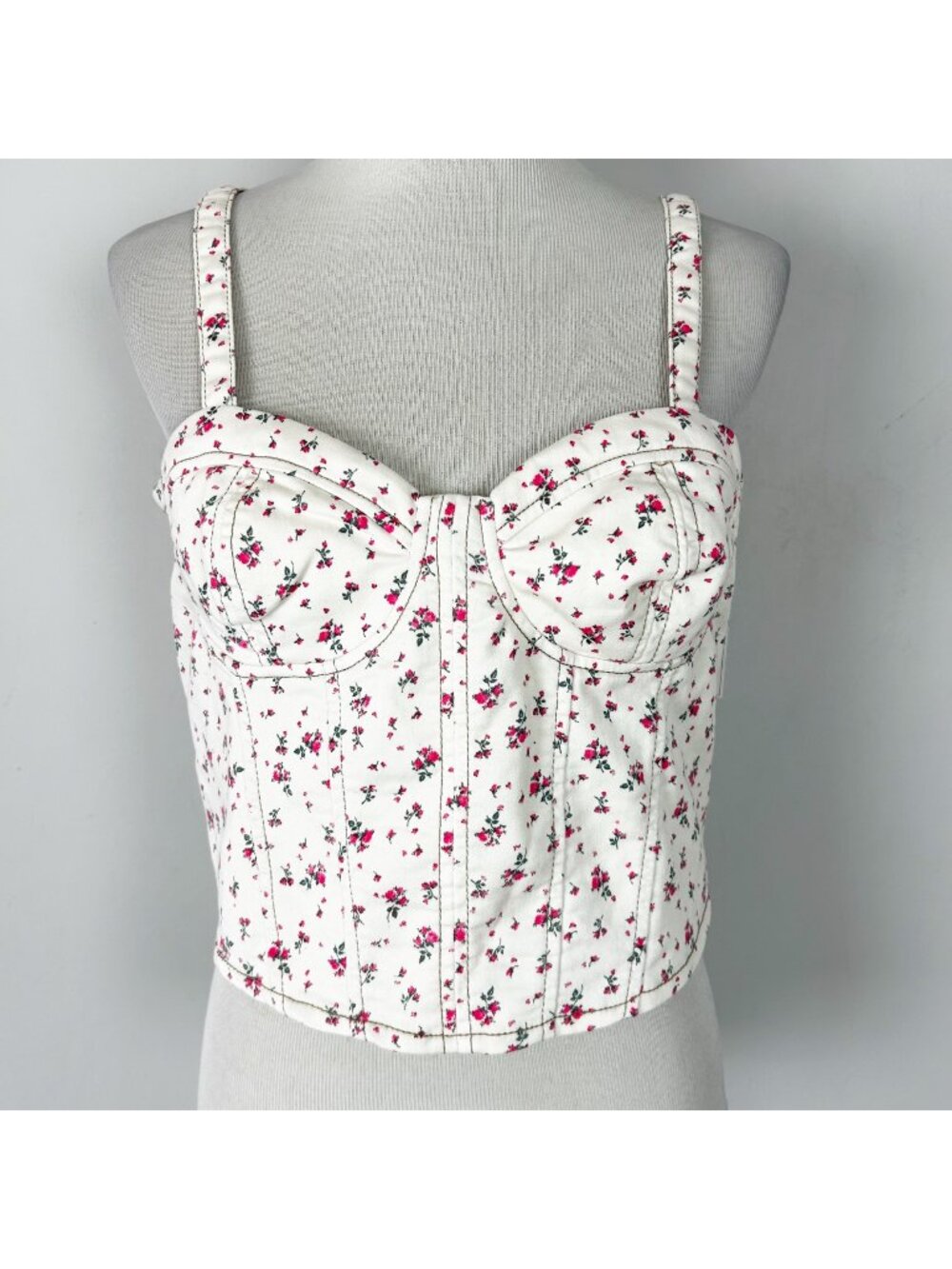 Y2K No Boundaries Corset Cropped Tank Top White Floral Size Large (11-13) Junior